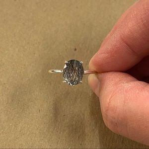 Black rutile quartz sterling silver ring, size 8